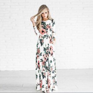 White Floral Stretch Jersey Maxi Dress | Size M